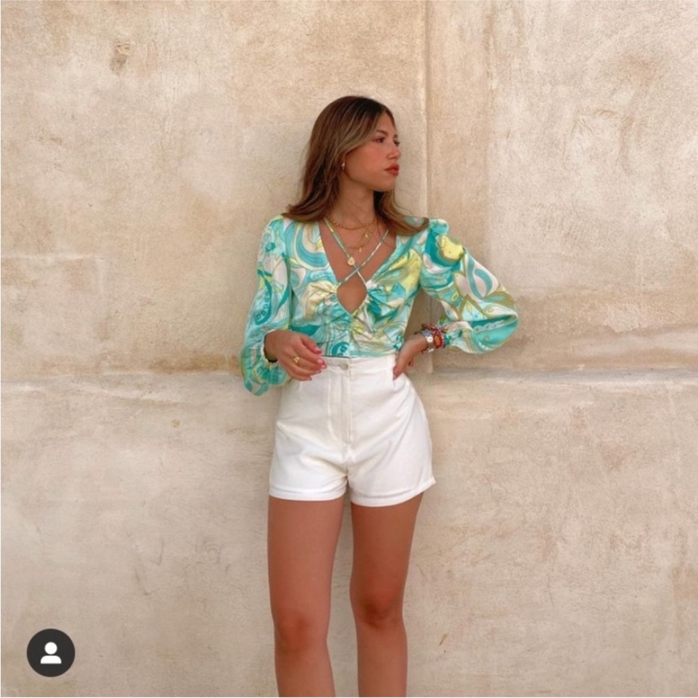 Zara Teal Green Swirl Long-Sleeve Crop Top